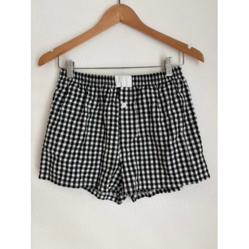 Black and White Gingham Plaid Pajama Shorts Elastic‎ Waist Sleepwear Loungewear